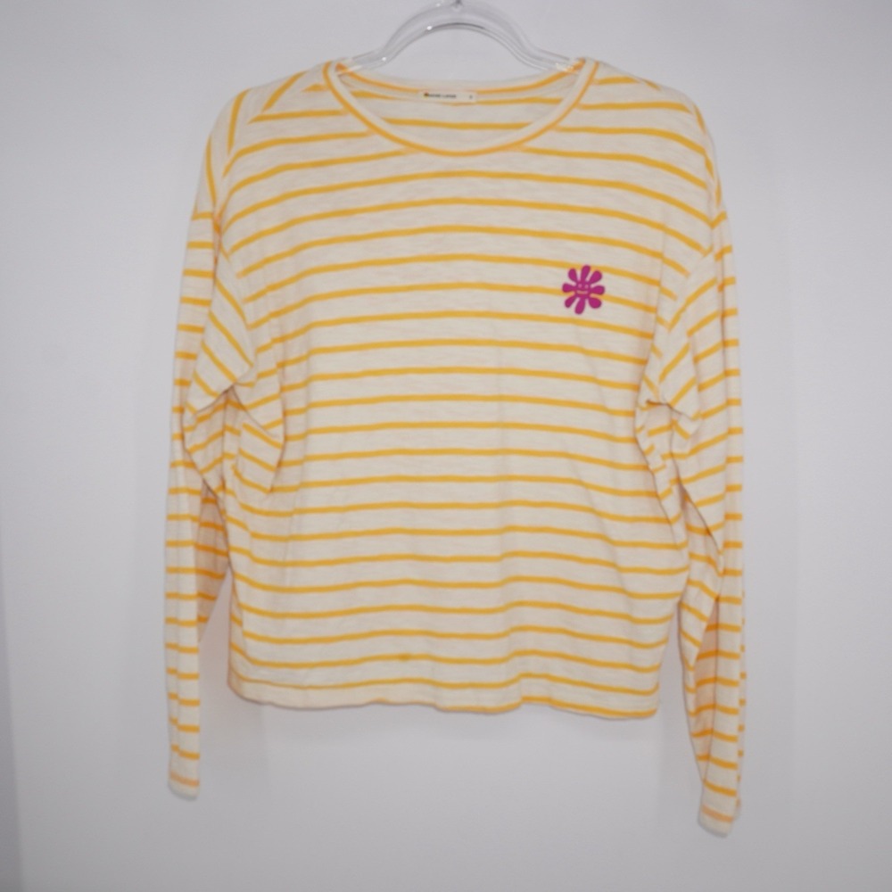 Marine‎ Layer Womens Apricot White Striped Phoebe Oversized LS Tee Small Beach